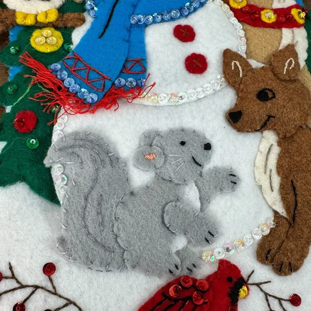 Bucilla Felt Christmas Stocking Handmade Forest Animals Friends 16” Completed